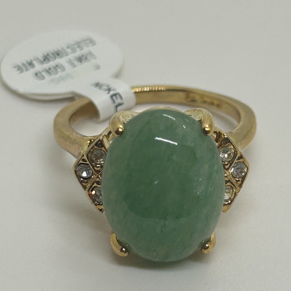 Genuine Green Adventurine 18K Gold Plated Designer Ring